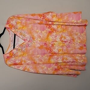 Quacker Factory rhinestone embellished long sleeve top Sz XL
